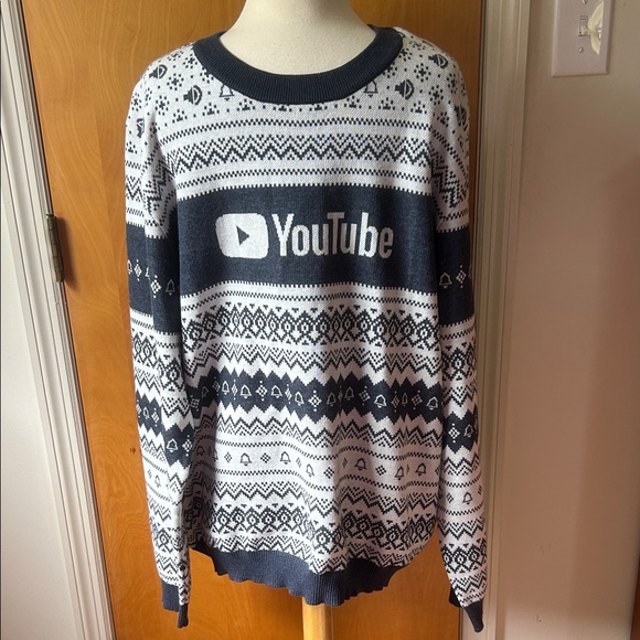 Navy and White Men's You Tube Christmas Sweater - Picture 1 of 8